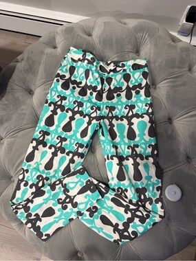 Milly Patterned Teal & Black ankle Pants